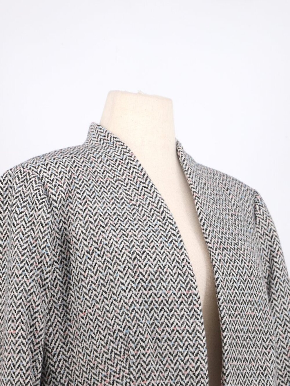 J. CREW Gray Herringbone Broadway Open Front Blazer Wool Preppy Size 20 - Picture 3 of 7